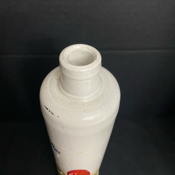 Vtg Stoneware Pottery Bottle Hand Painted Mushrooms Flowers Butterfly Snail - Picture 6 of 7